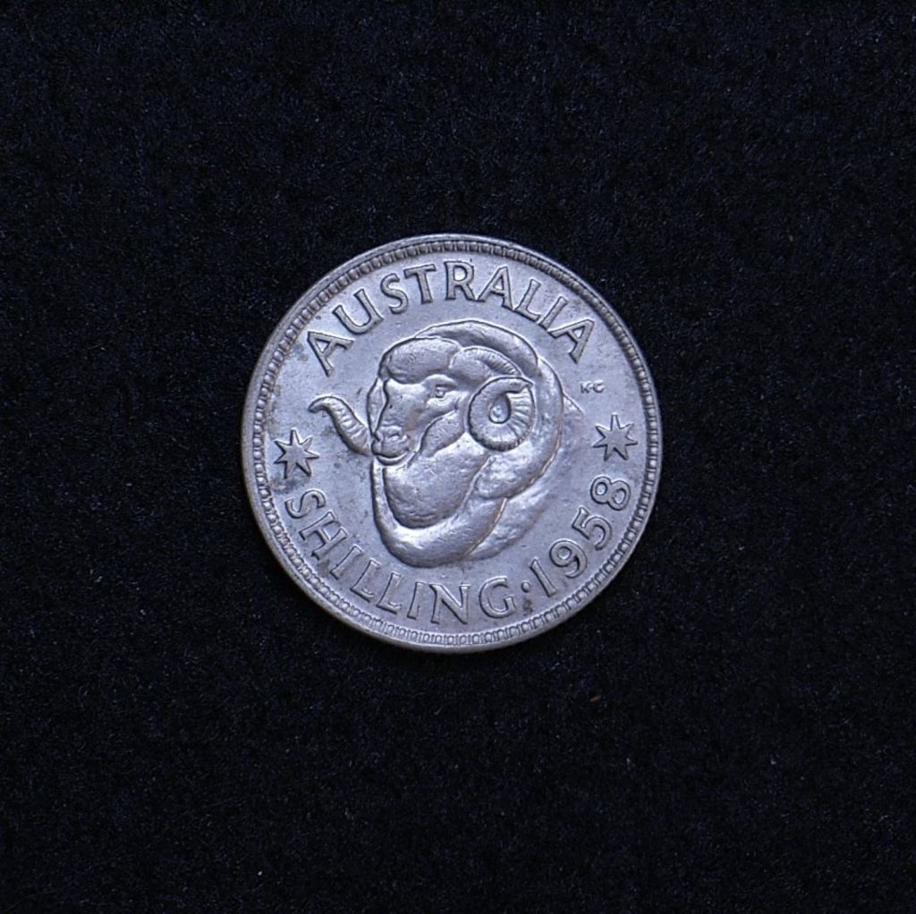Aus shilling 1958 reverse showing overall appearance